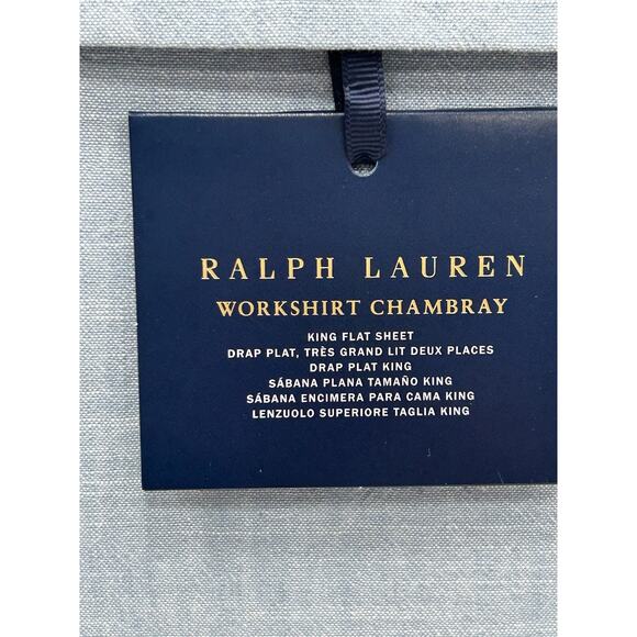 Ralph Lauren King Flat Sheet Chambray Blue Workshirt NEW - Picture 4 of 5